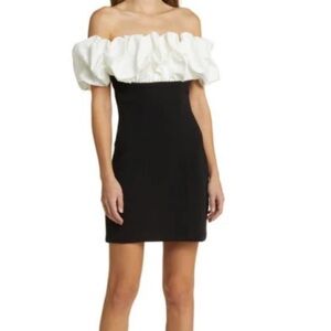 Elegant Off-Shoulder Black and White Dress